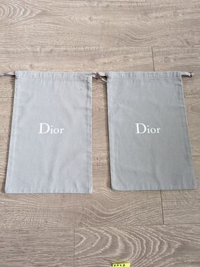 Dior Gray Drawstring Pouches with White Logo - Pair